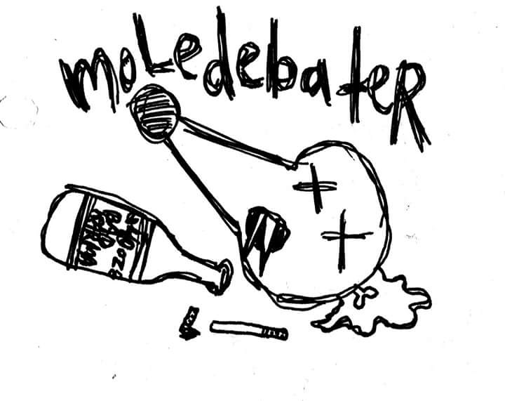a drawing of a decapitated mole with the word 'moledebater', an old moledebater sticker