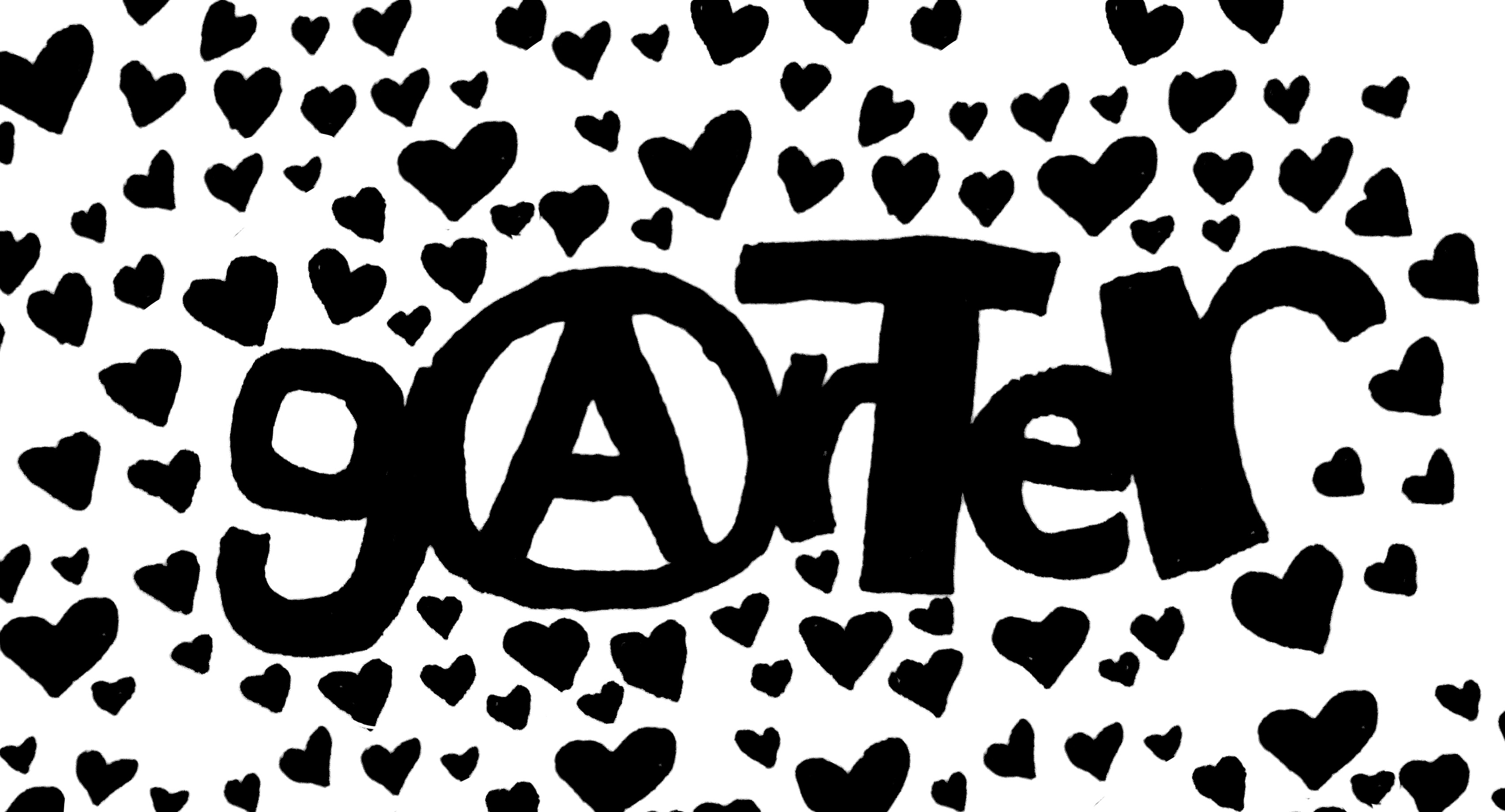 the word 'garter' surrounded by black hearts