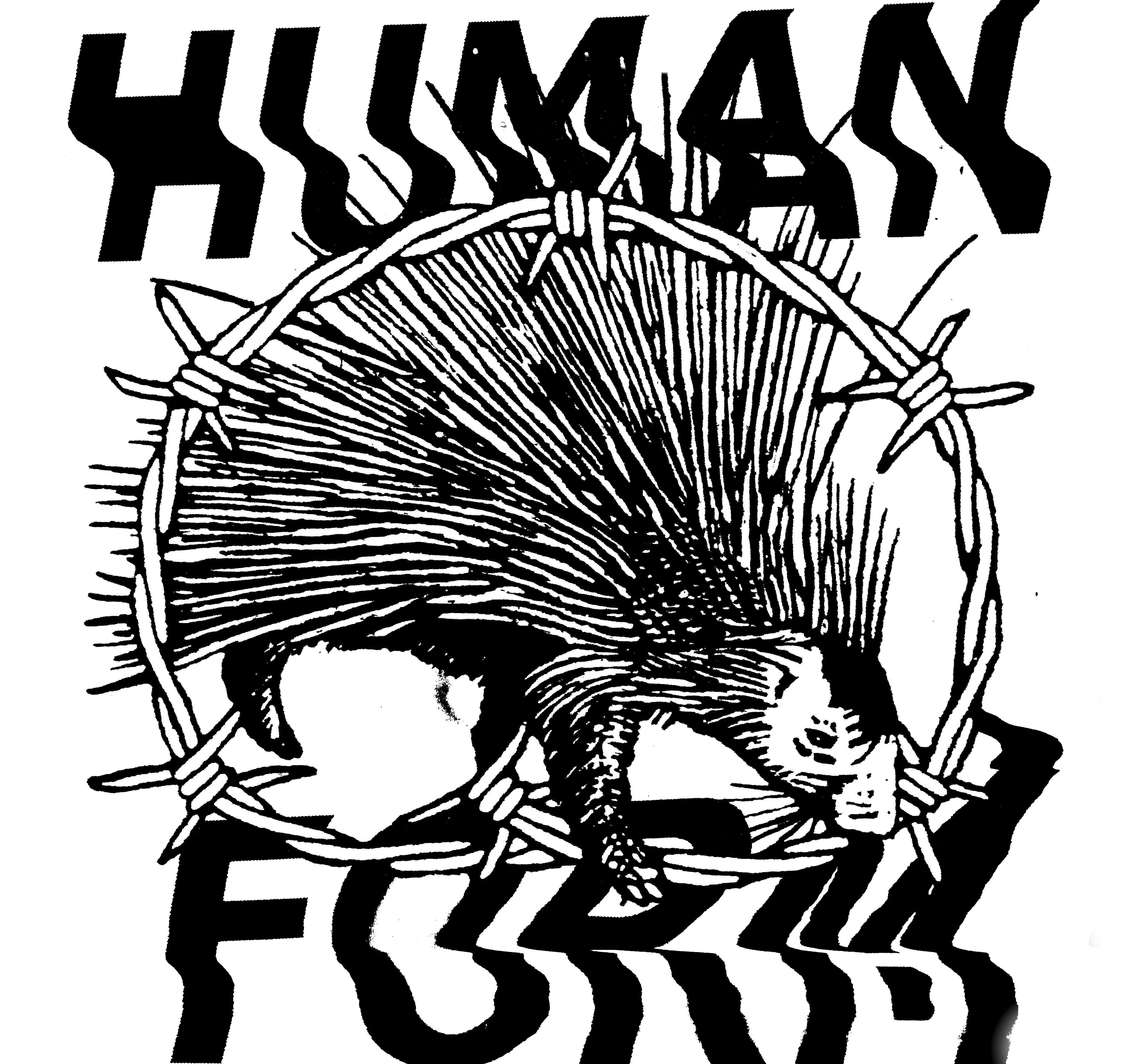 text at the top reads 'human' with a porcupine in the centre and the word 'form' below. human form sticker.
