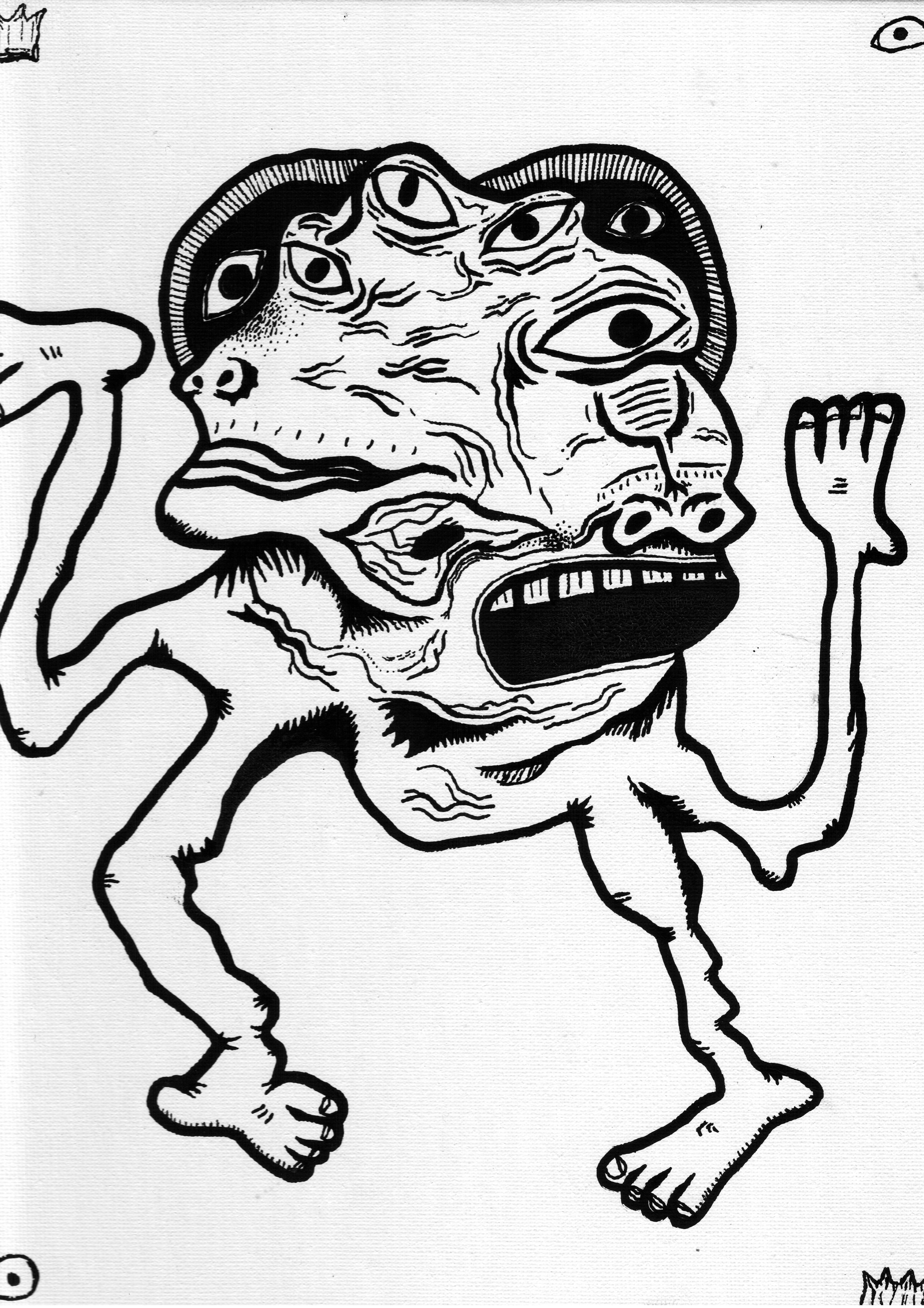 a monster i drew with acrylic paint markers called 'leggy'