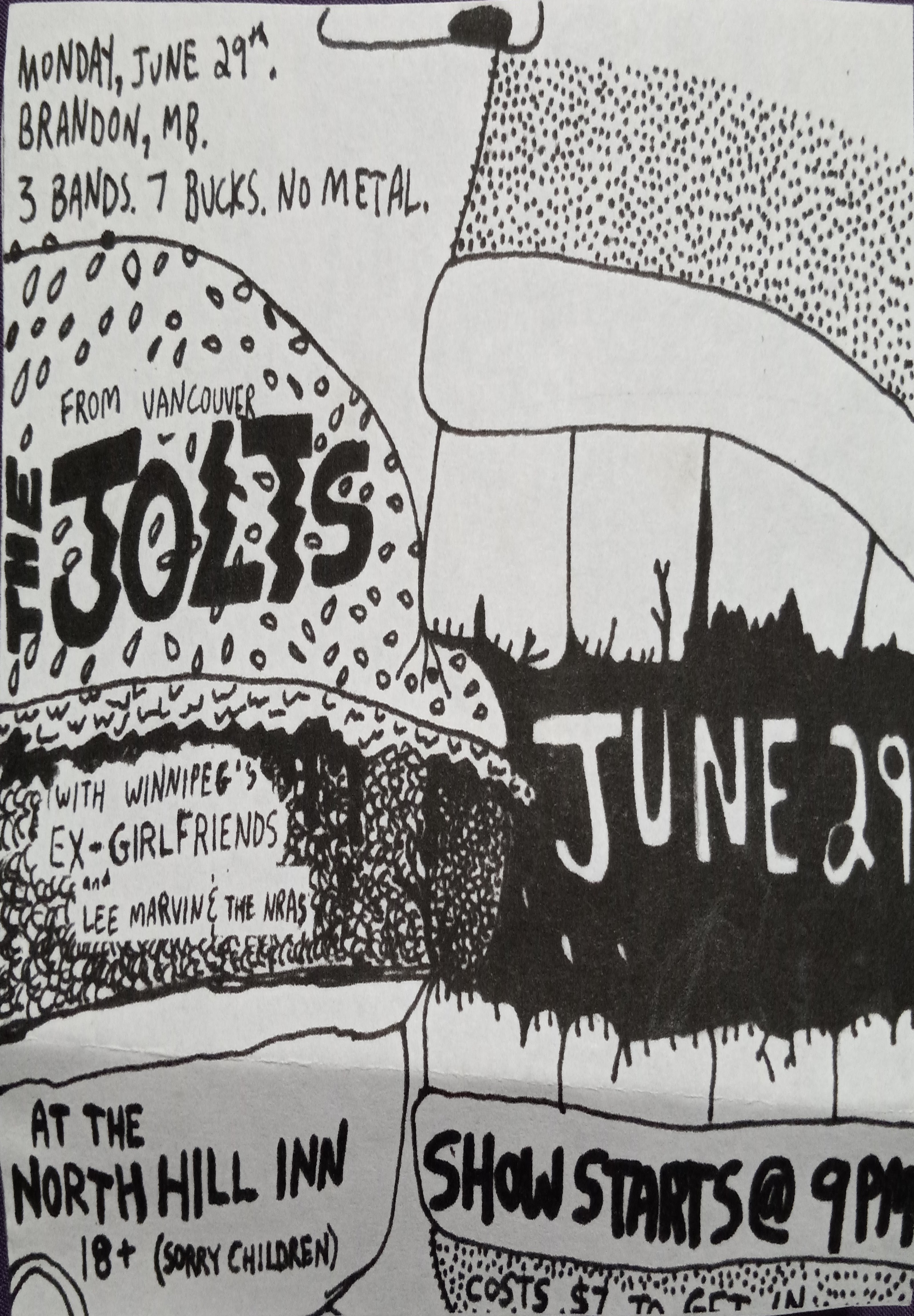 poster for the jolts show at the north hill inn, i drew this one
